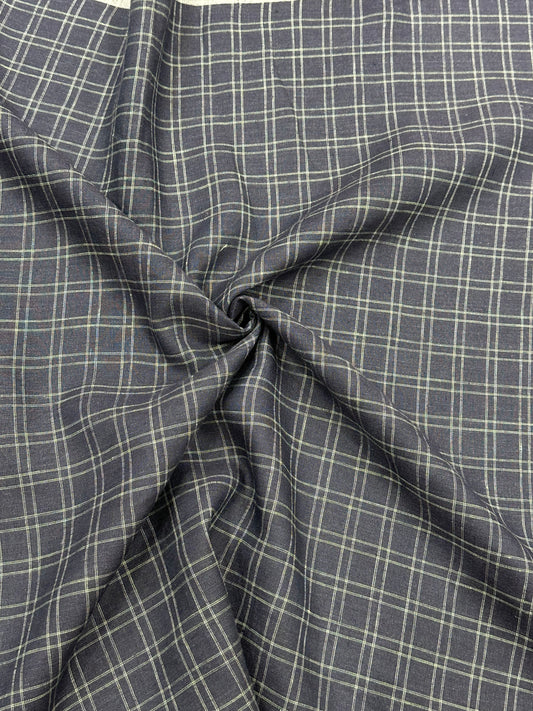 100% शुद्ध लिनन चेक फ़ैब्रिक - महीन सफ़ेद चेक के साथ चारकोल ग्रे