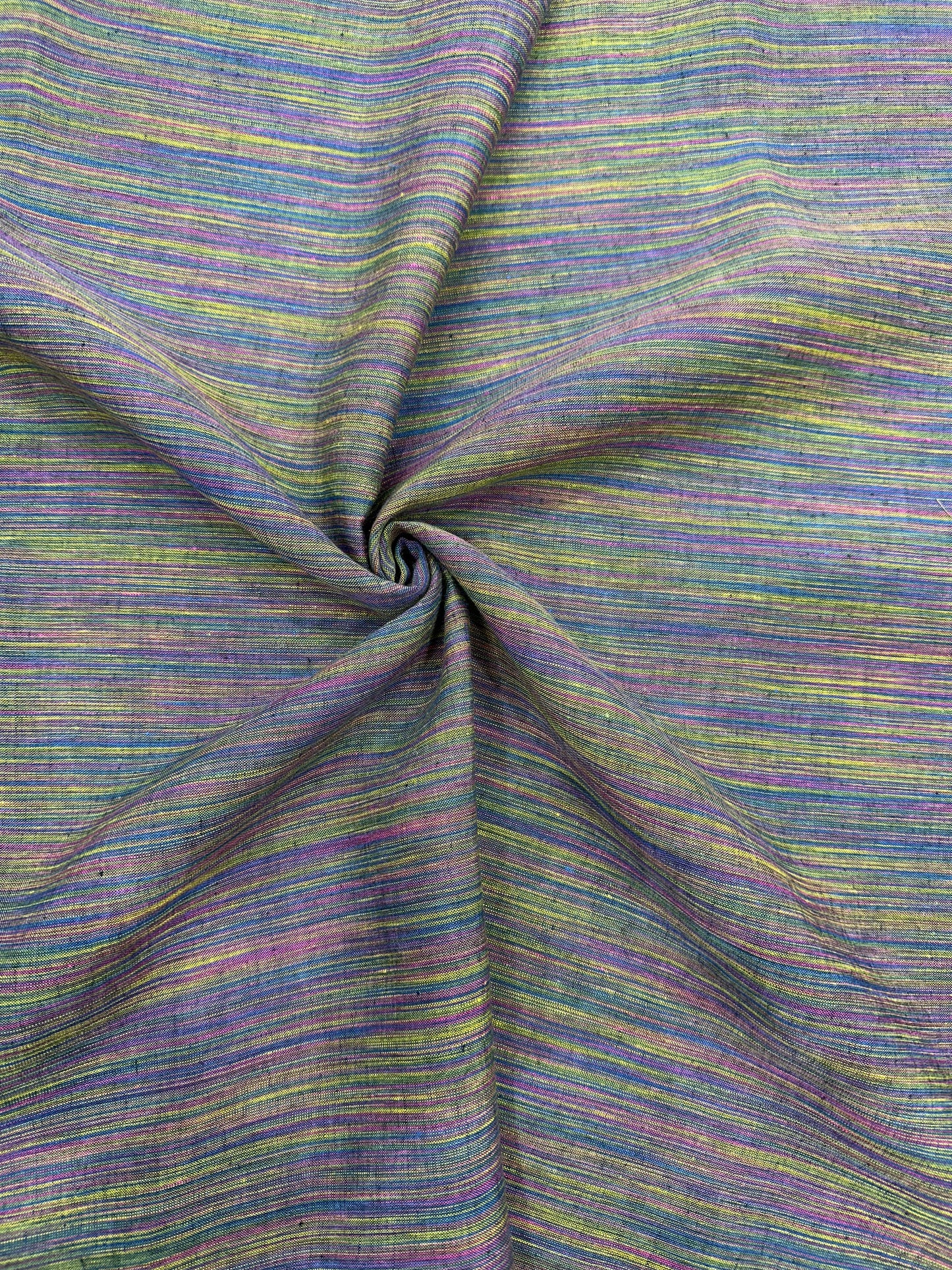 100% शुद्ध लिनन चेक फ़ैब्रिक - बहुरंगी इंद्रधनुषी धारीदार चेक