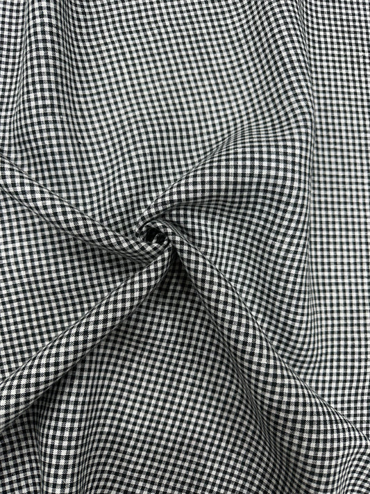 100% Pure Linen Check Fabric – Classic Black & White Micro Checks