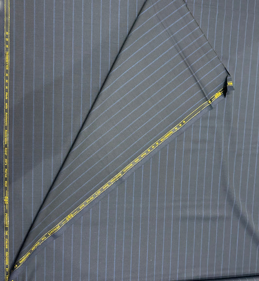 Italian Wool Suiting Fabric – Grey with Blue Pinstripes