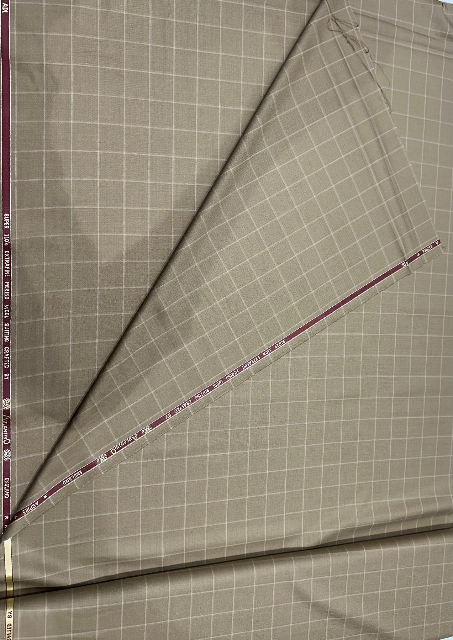 Italian Wool Suiting Fabric – Beige with Windowpane Check