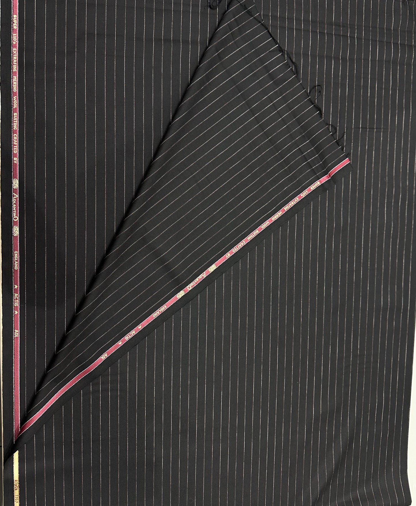 Italian Wool Suiting Fabric – Classic Black with White Pinstripes