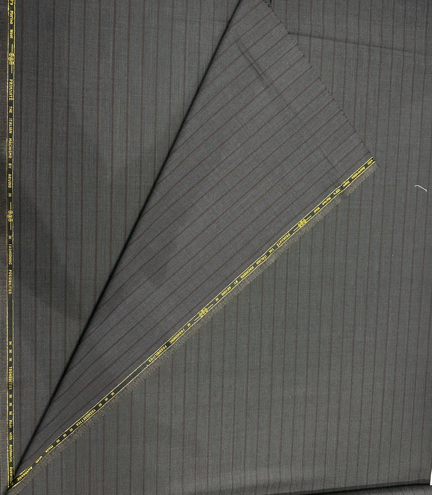 Italian Wool Suiting Fabric – Charcoal Grey with Fine Red Pinstripes