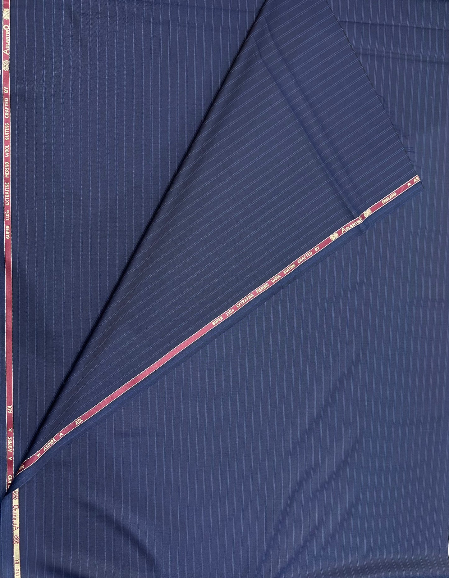 Italian Wool Suiting Fabric – Navy Blue with Fine Pinstripes