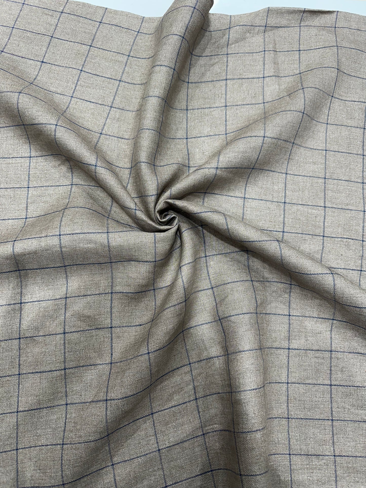 100% Linen Suiting Fabric – Beige Blue Lines