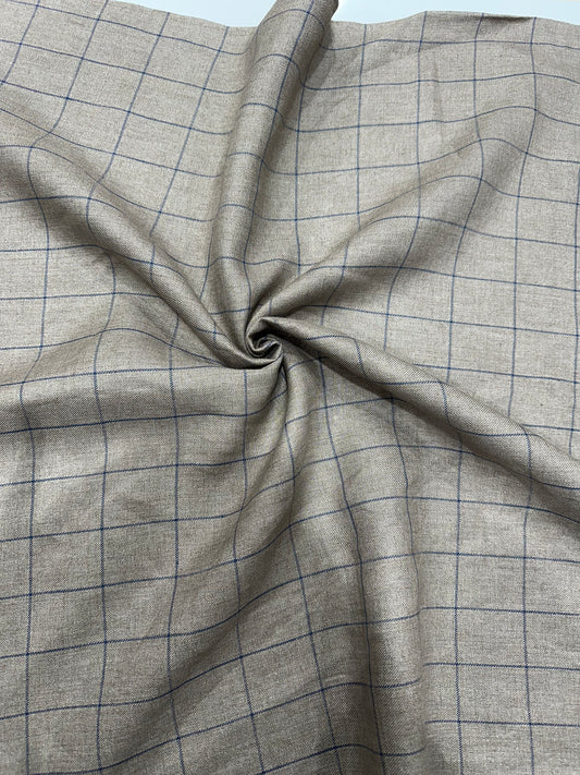 100% Linen Suiting Fabric – Beige Blue Checks