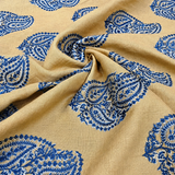 Beige Linen Embroidery Fabric with Royal Blue Paisley Buta Design | Premium Designer Dress Material