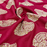 Rani Pink Linen Embroidery Fabric with Ivory Paisley Buta Design | Designer Kurta & Dress Material
