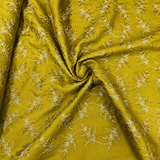 Mustard Yellow Linen Embroidery Fabric with Ivory Floral Vine Design | Designer Kurta & Dress Material