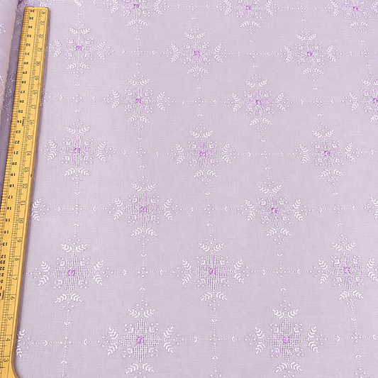 Baby Pink Chikankari Embroidered Linen Fabric | Floral Grid Embroidery Dress Material