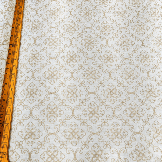 Ivory White Floral Embroidered Linen Fabric | Premium Designer Thread Work Dress Material