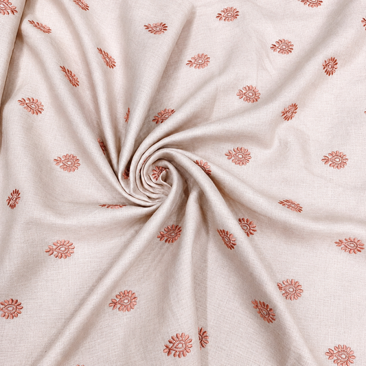 Dusty Blush Linen Fabric with Rose Pink Embroidered Buti | Premium Designer Embroidered Dress Material