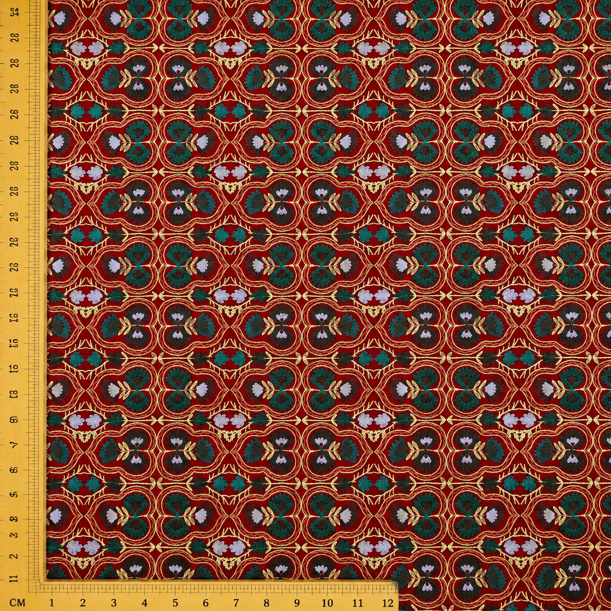 Rani Pink Linen Embroidery Fabric with Teal Floral Vine Design | Premium Designer Dress Material