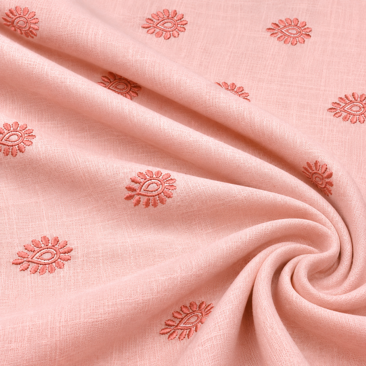 Dusty Blush Linen Fabric with Rose Pink Embroidered Buti | Premium Designer Embroidered Dress Material
